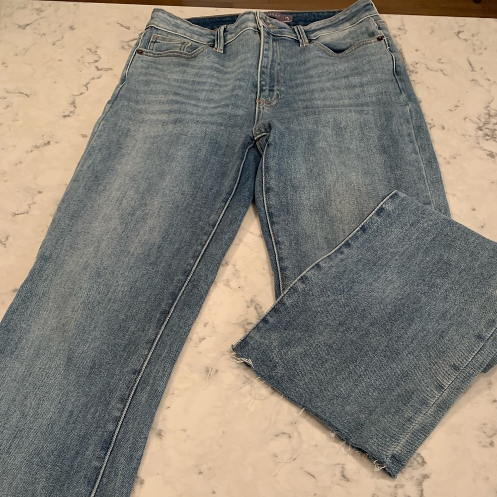 Stitch Fix brand, size 6/28, high waist and long length with frayed hem